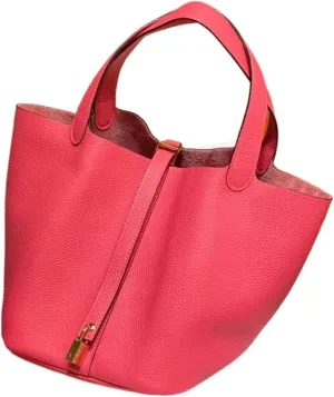 Handheld Women's Bag, Vegetable Basket, Cowhide, Handmade Wax Thread, Water Bucket Bag