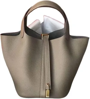 Handheld Women's Bag, Vegetable Basket, Cowhide, Handmade Wax Thread, Water Bucket Bag