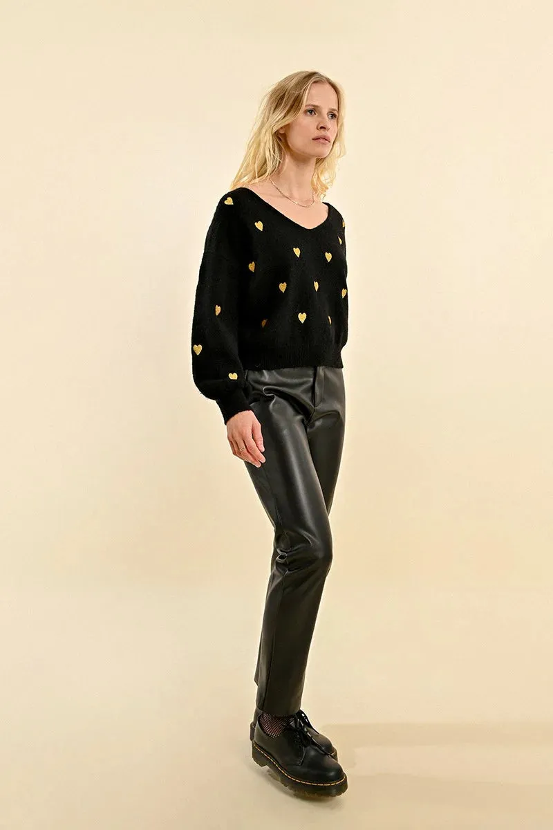 Heart Pattern Sweater - Black