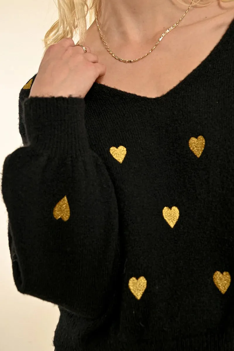 Heart Pattern Sweater - Black