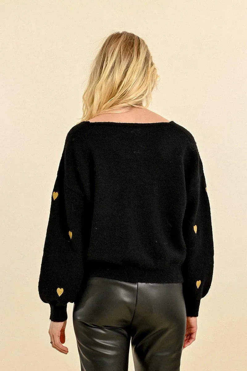 Heart Pattern Sweater - Black