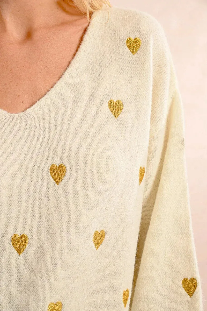 Heart Pattern Sweater - Off White