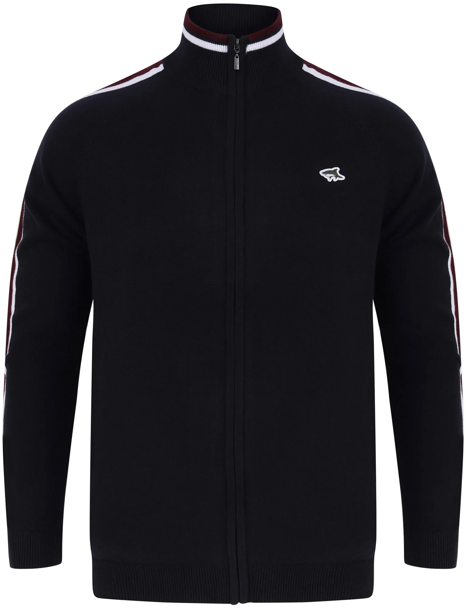 Hemmings Zip Up Funnel Neck Cardigan with Stripes in Sky Captain Navy - Le Shark