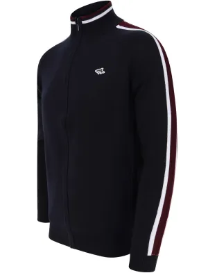Hemmings Zip Up Funnel Neck Cardigan with Stripes in Sky Captain Navy - Le Shark