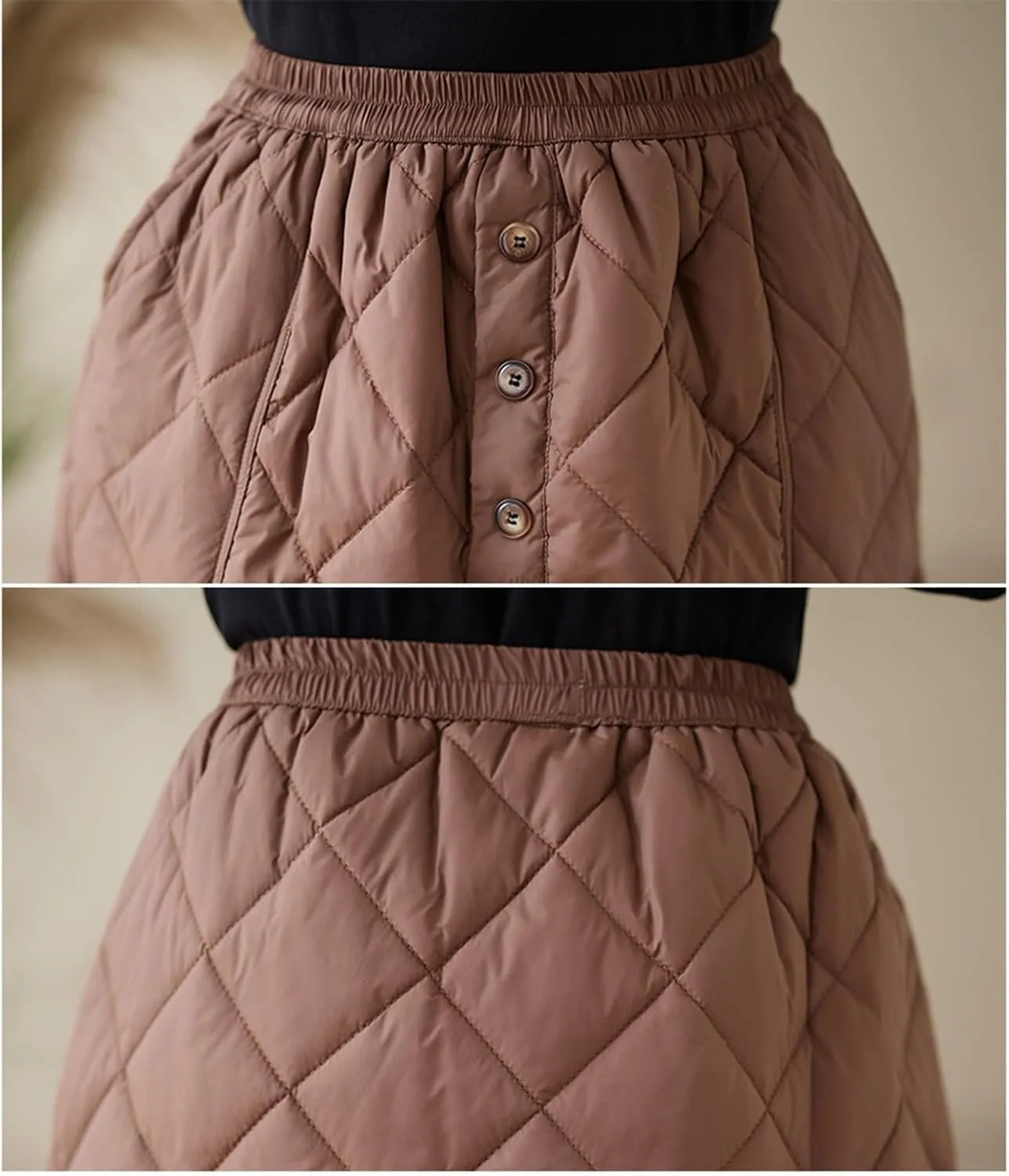 HGps8w Women's Winter Quilted Skirt, Loose Elastic Waist Casual Insulated Thicken Warm Maxi Long Down Skirts with Pockets