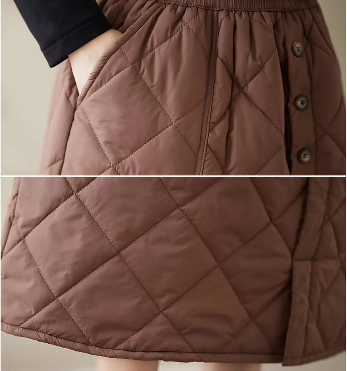 HGps8w Women's Winter Quilted Skirt, Loose Elastic Waist Casual Insulated Thicken Warm Maxi Long Down Skirts with Pockets