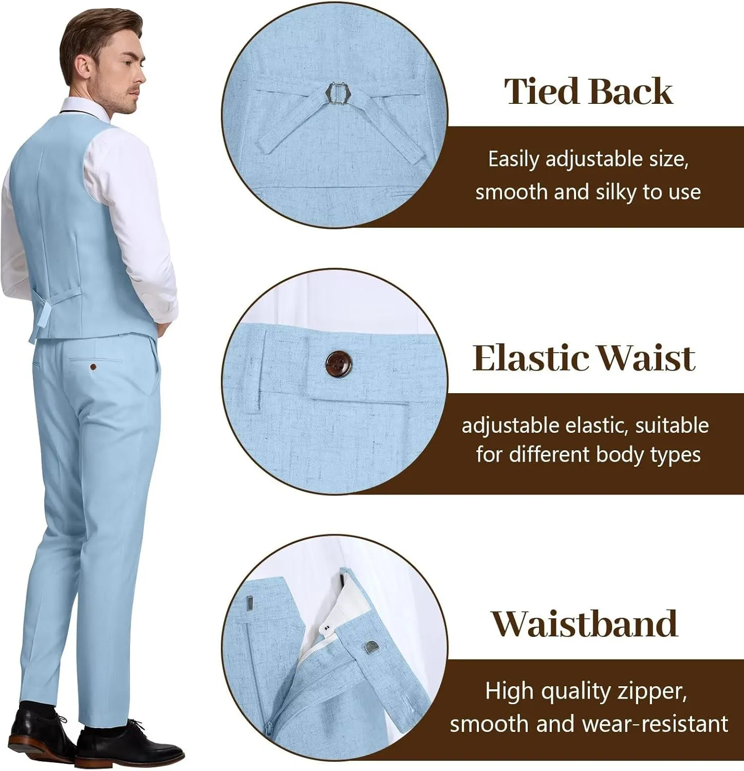 High-End Suits Retro Linen Suit for Men Casual Wedding Suit for Men Slim Fit 3 Pieces Jacket Blazer Vest Pant Groom Tuxedo