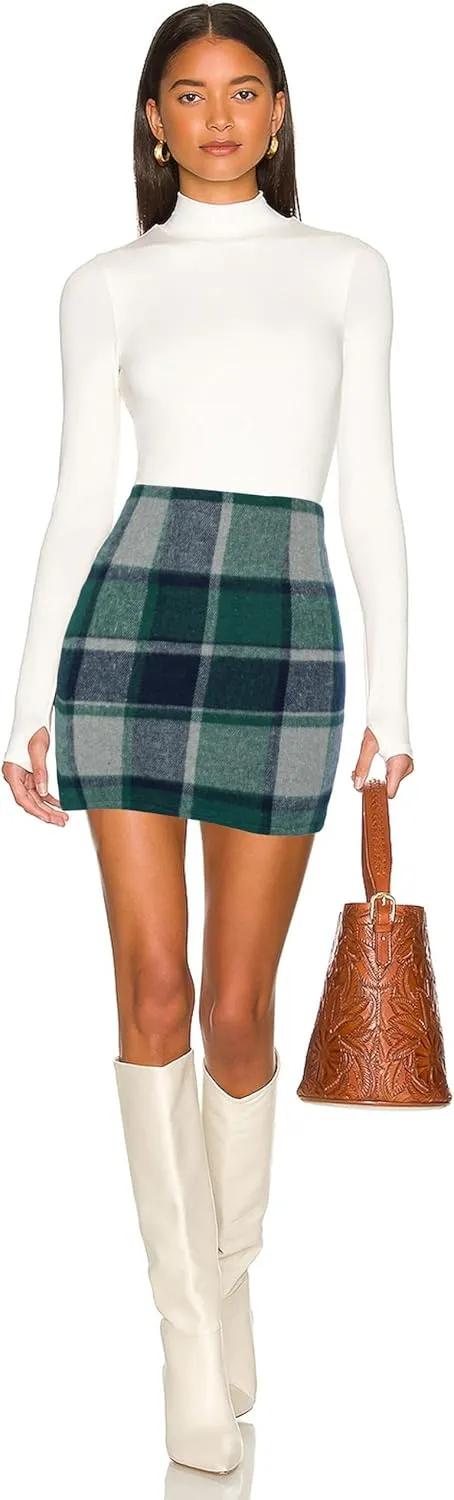 Kate Kasin 2025 Plaid Pencil Skirts for Women High Waisted Casual Stretch Bodycon Mini Skirt