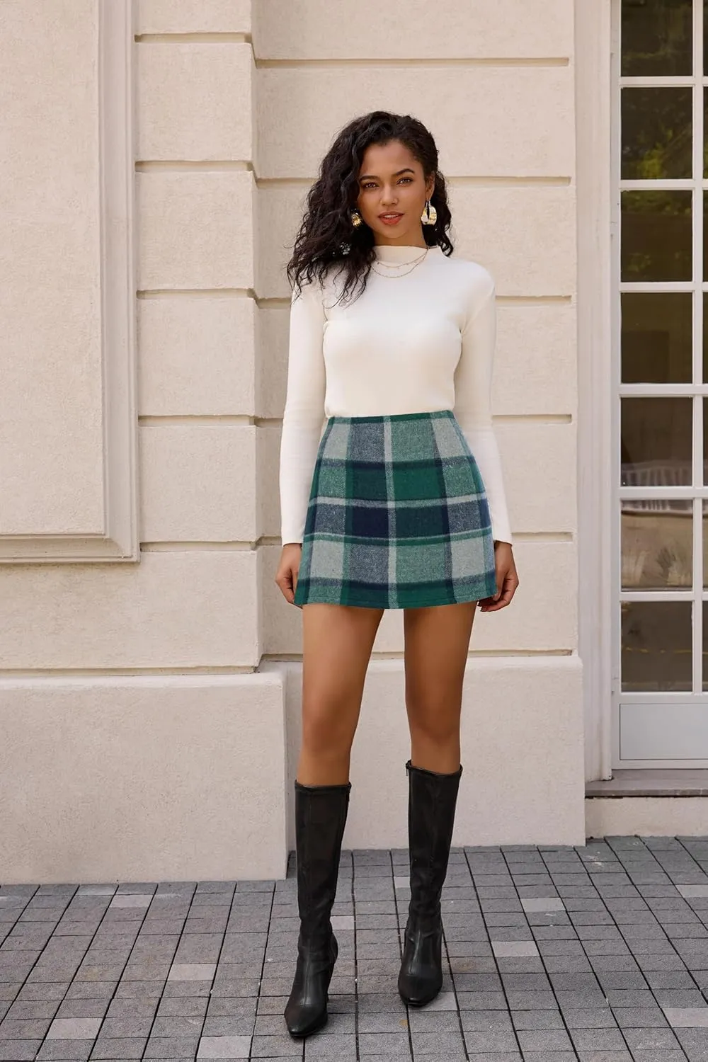 Kate Kasin 2025 Plaid Pencil Skirts for Women High Waisted Casual Stretch Bodycon Mini Skirt