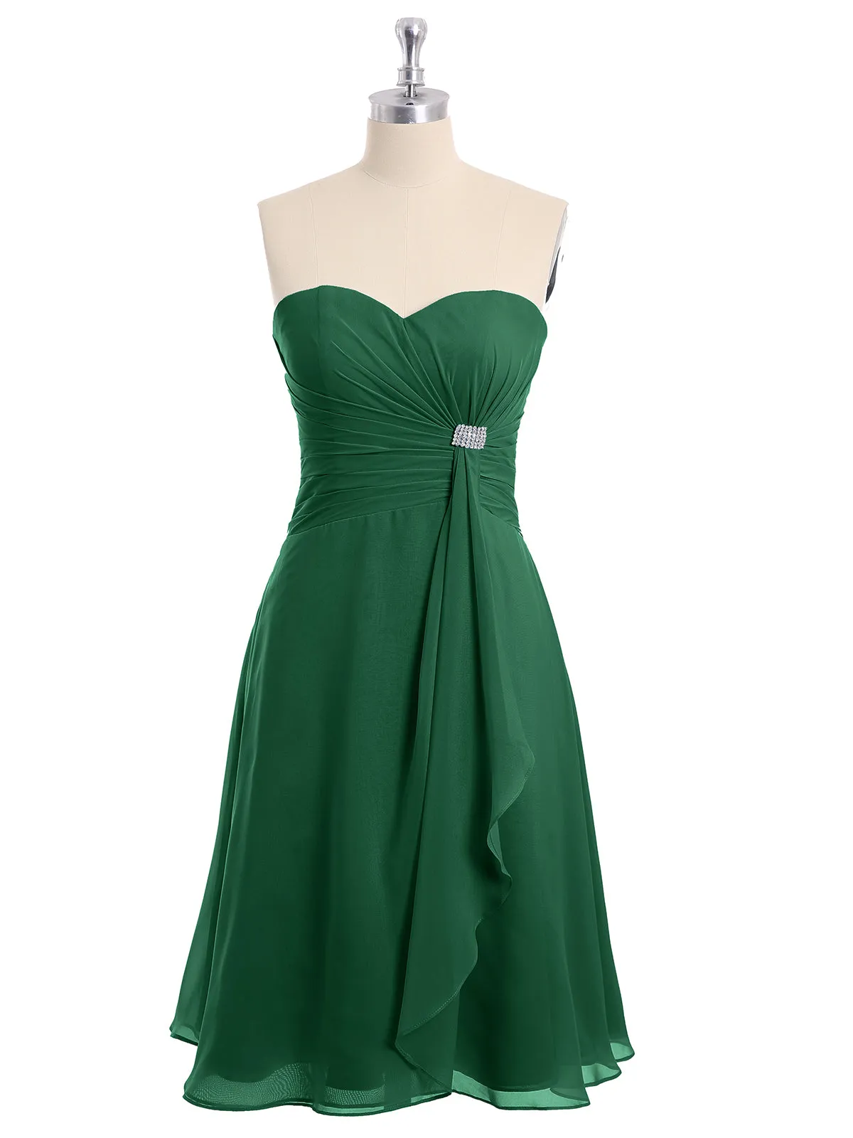 Knee Length Chiffon Dress with Sweetheart Neck-Dark Green Plus Size