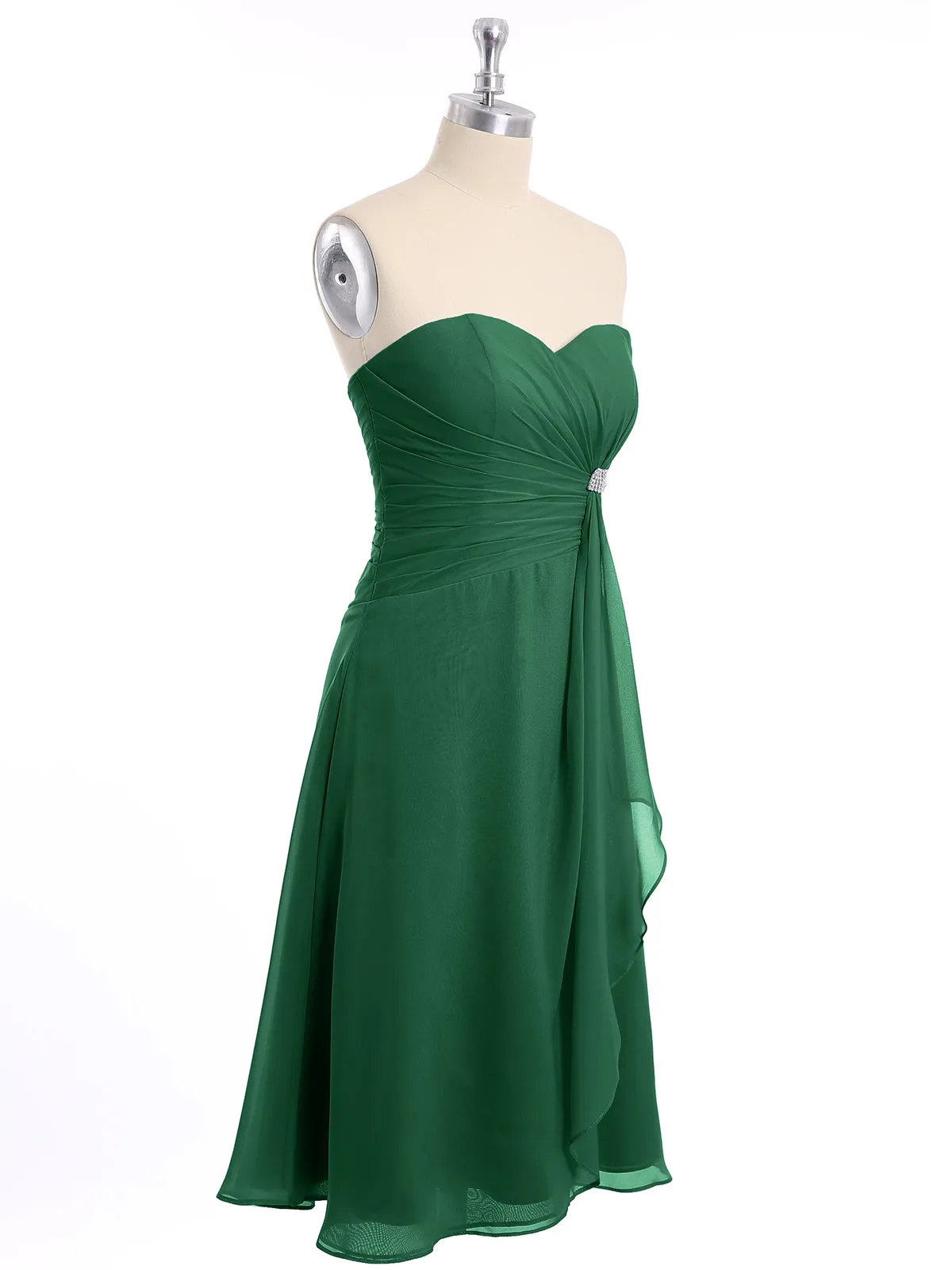 Knee Length Chiffon Dress with Sweetheart Neck-Dark Green Plus Size