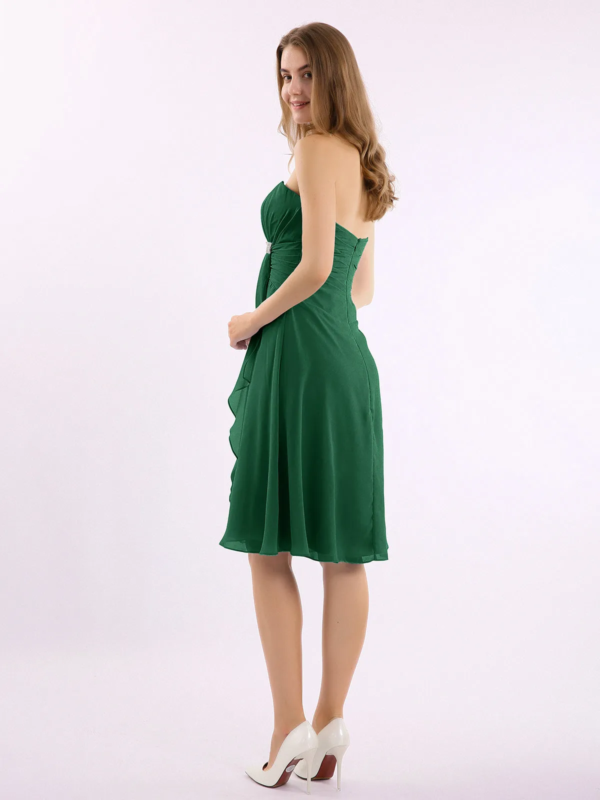 Knee Length Chiffon Dress with Sweetheart Neck-Dark Green Plus Size