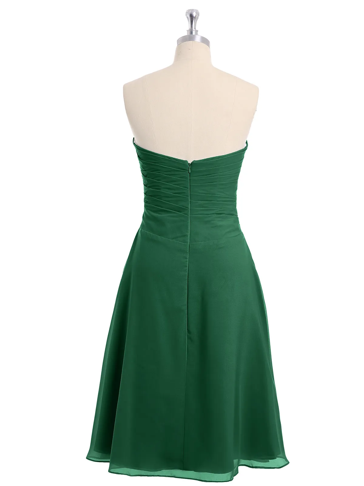 Knee Length Chiffon Dress with Sweetheart Neck-Dark Green Plus Size