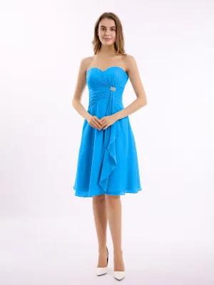Knee Length Chiffon Dress with Sweetheart Neck-Ocean Blue Plus Size