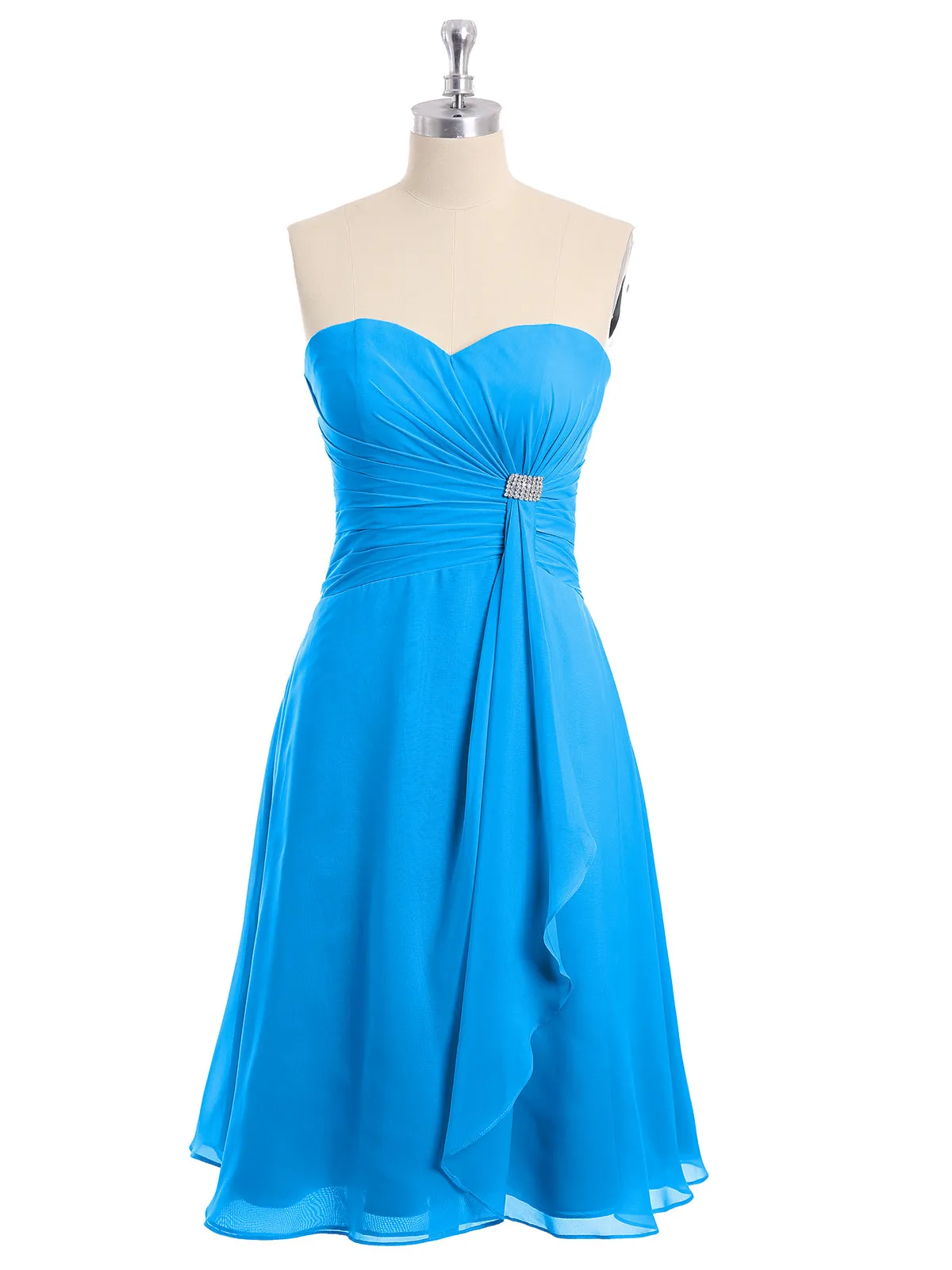 Knee Length Chiffon Dress with Sweetheart Neck-Ocean Blue Plus Size