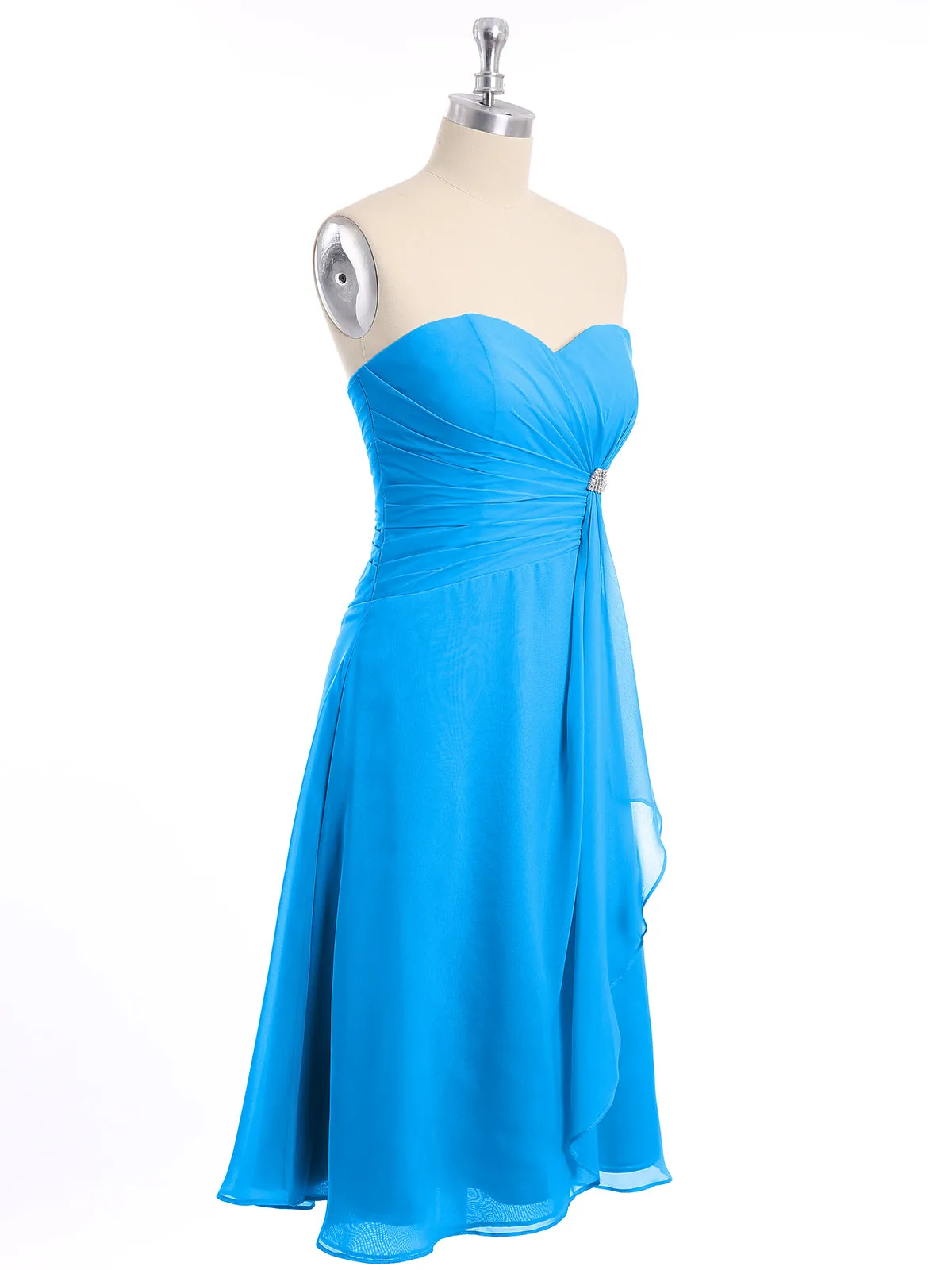 Knee Length Chiffon Dress with Sweetheart Neck-Ocean Blue Plus Size