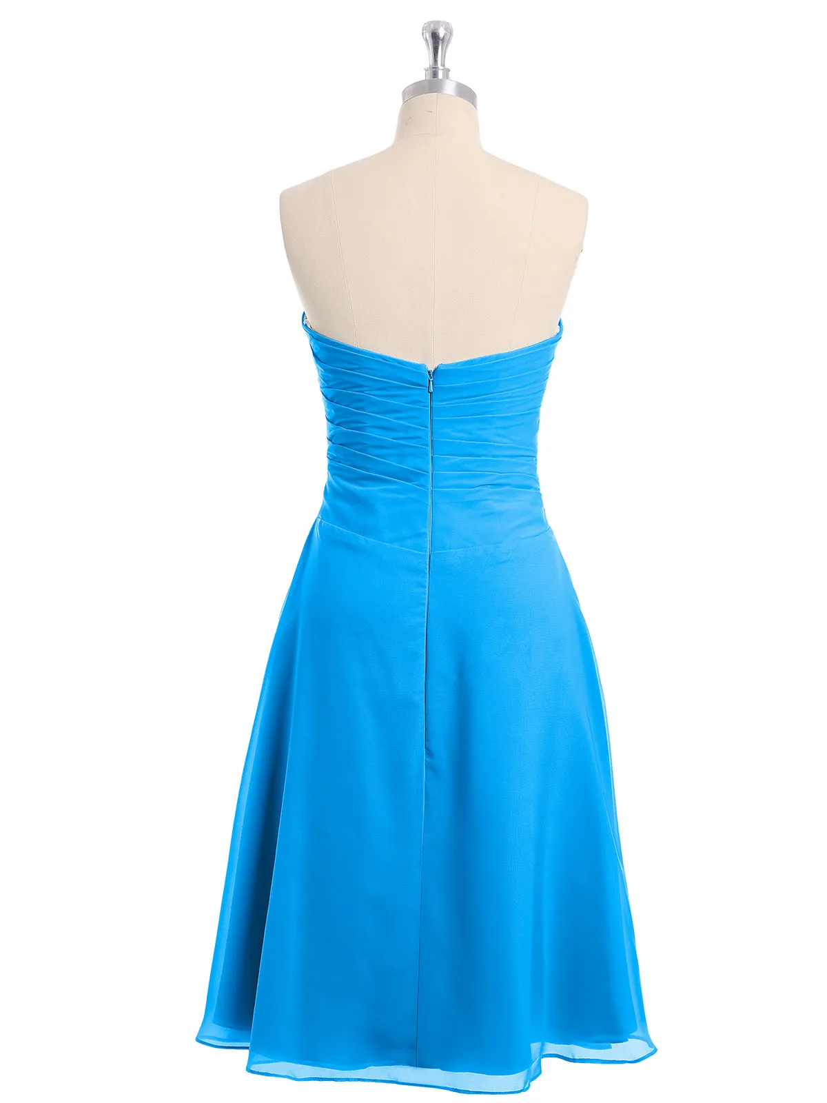 Knee Length Chiffon Dress with Sweetheart Neck-Ocean Blue Plus Size