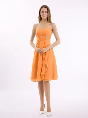 Knee Length Chiffon Dress with Sweetheart Neck-Orange