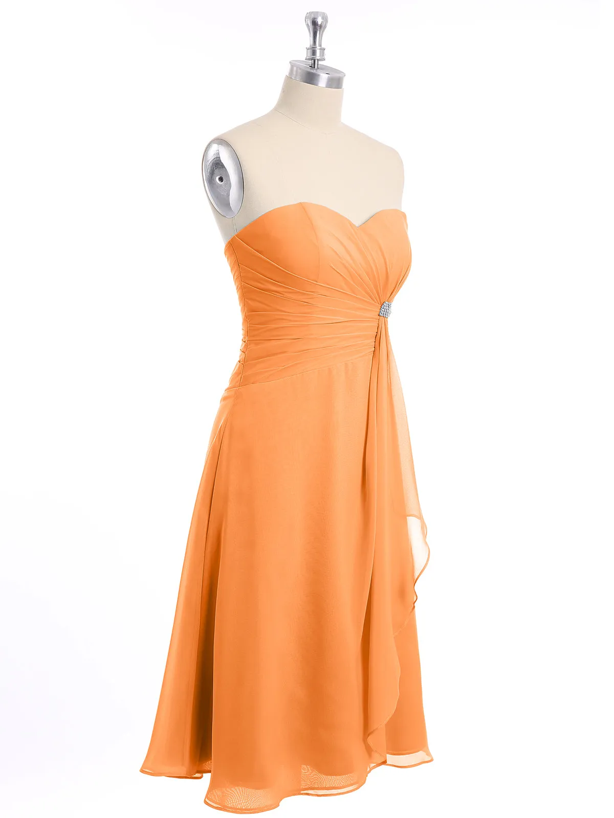 Knee Length Chiffon Dress with Sweetheart Neck-Orange