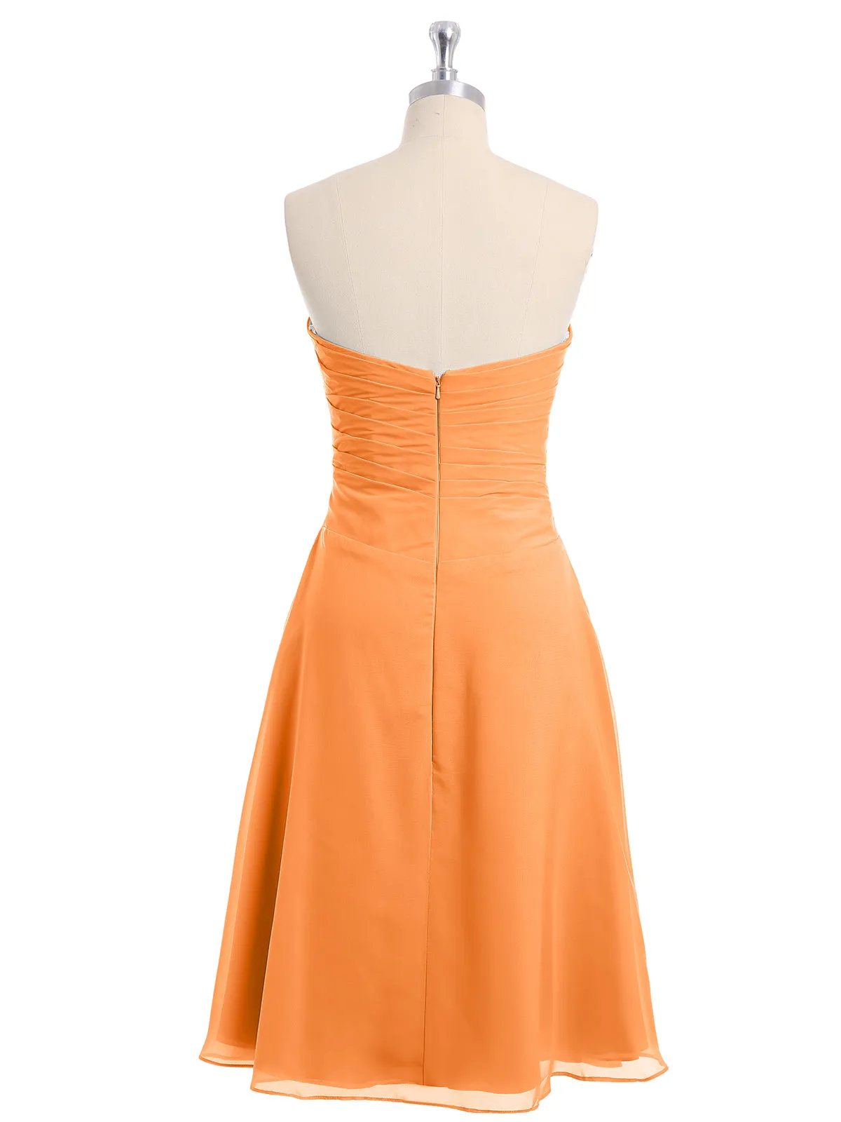 Knee Length Chiffon Dress with Sweetheart Neck-Orange