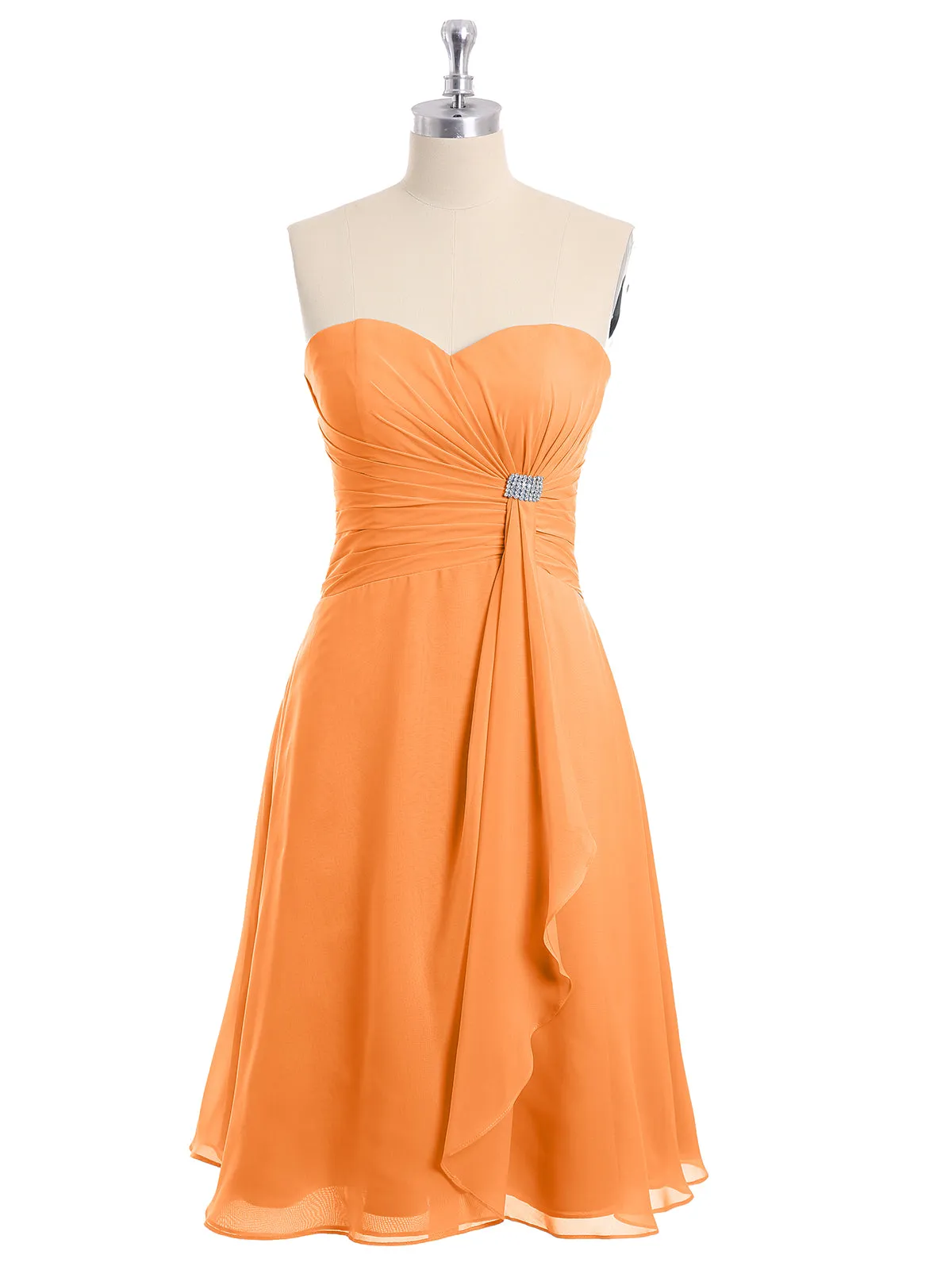 Knee Length Chiffon Dress with Sweetheart Neck-Orange