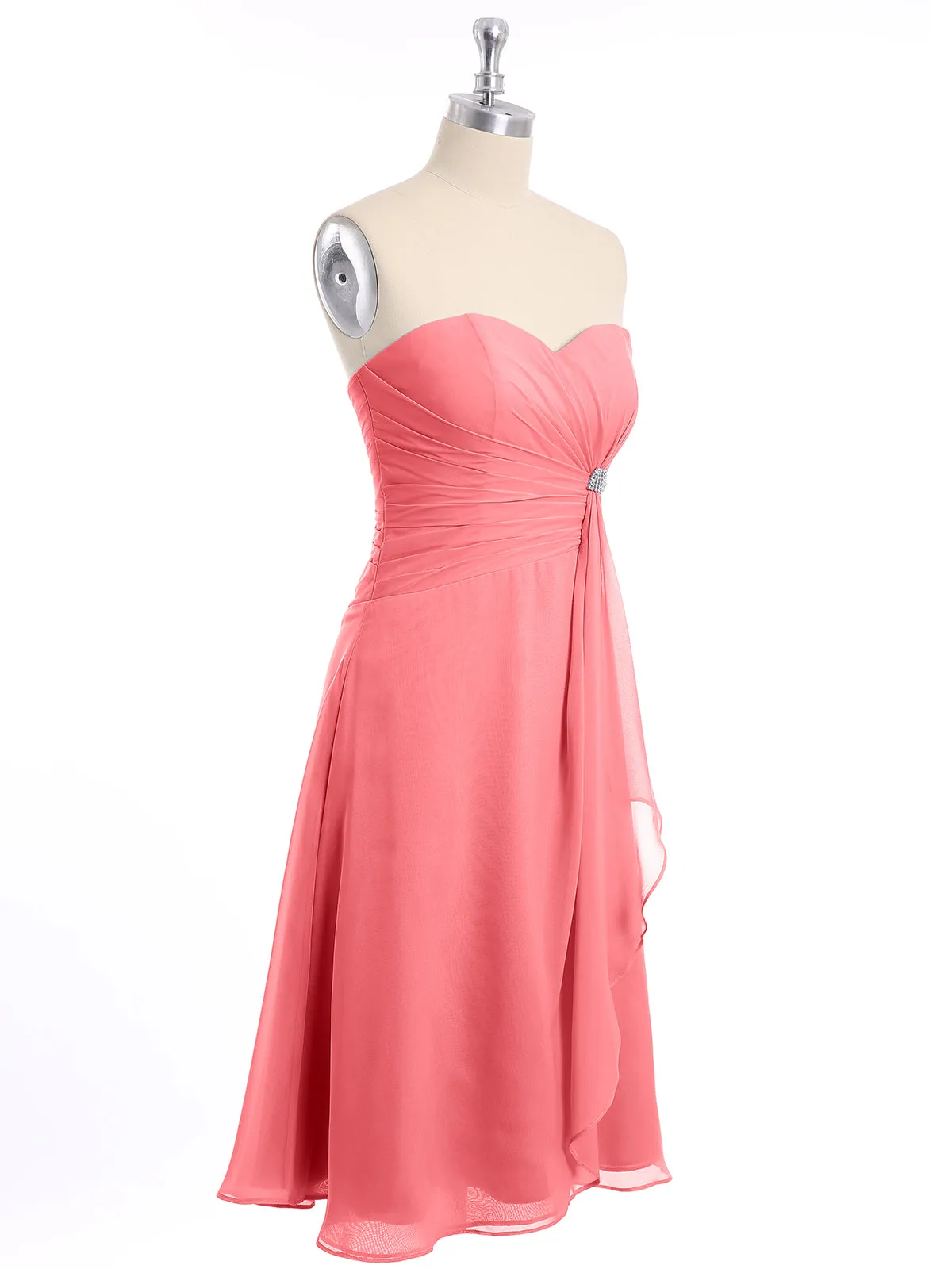 Knee Length Chiffon Dress with Sweetheart Neck-Watermelon