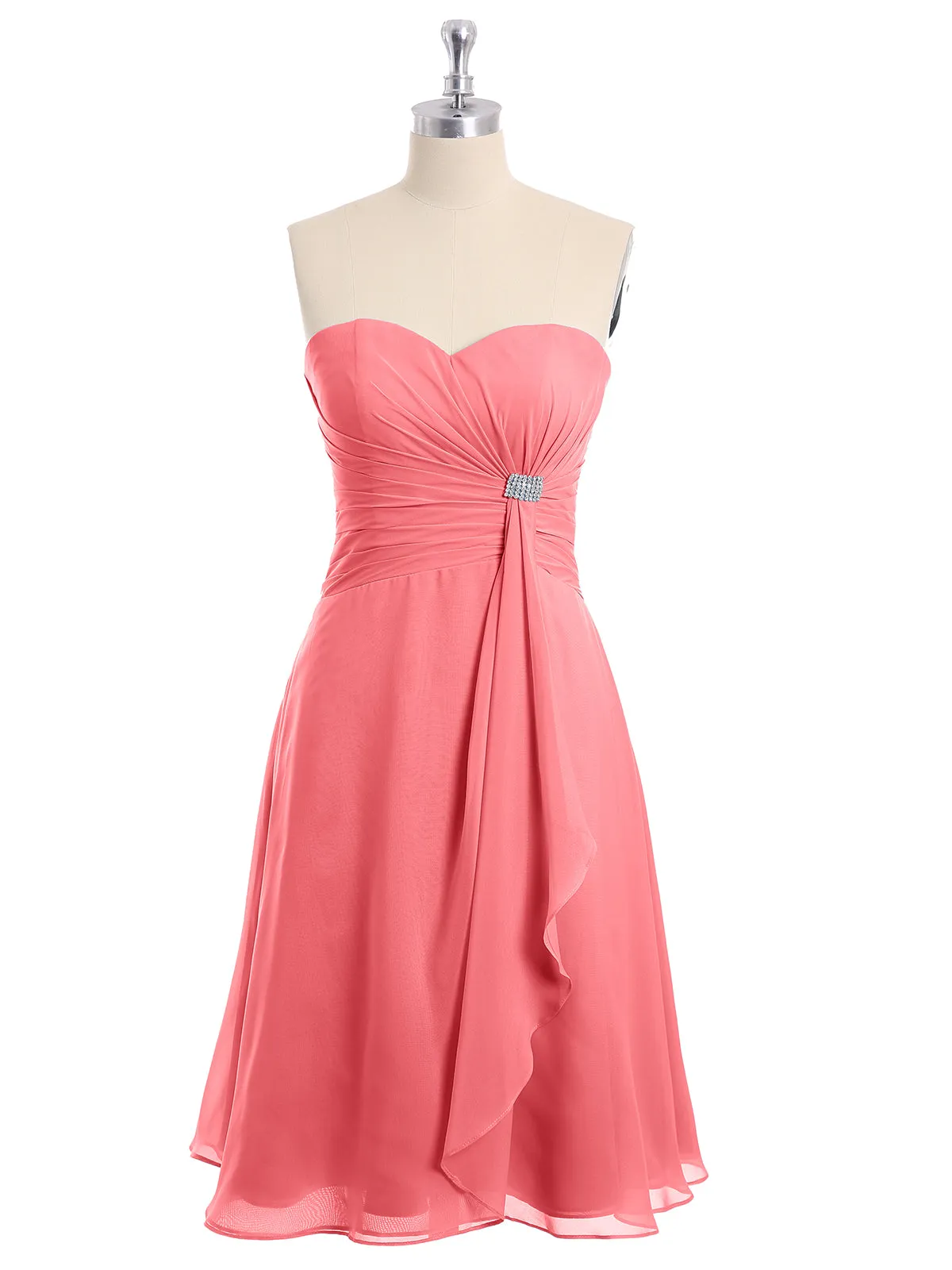 Knee Length Chiffon Dress with Sweetheart Neck-Watermelon
