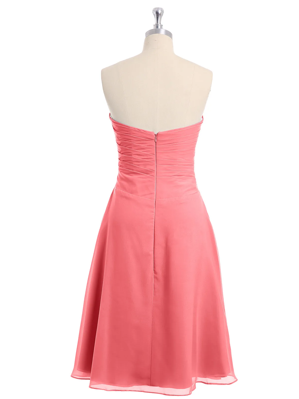 Knee Length Chiffon Dress with Sweetheart Neck-Watermelon