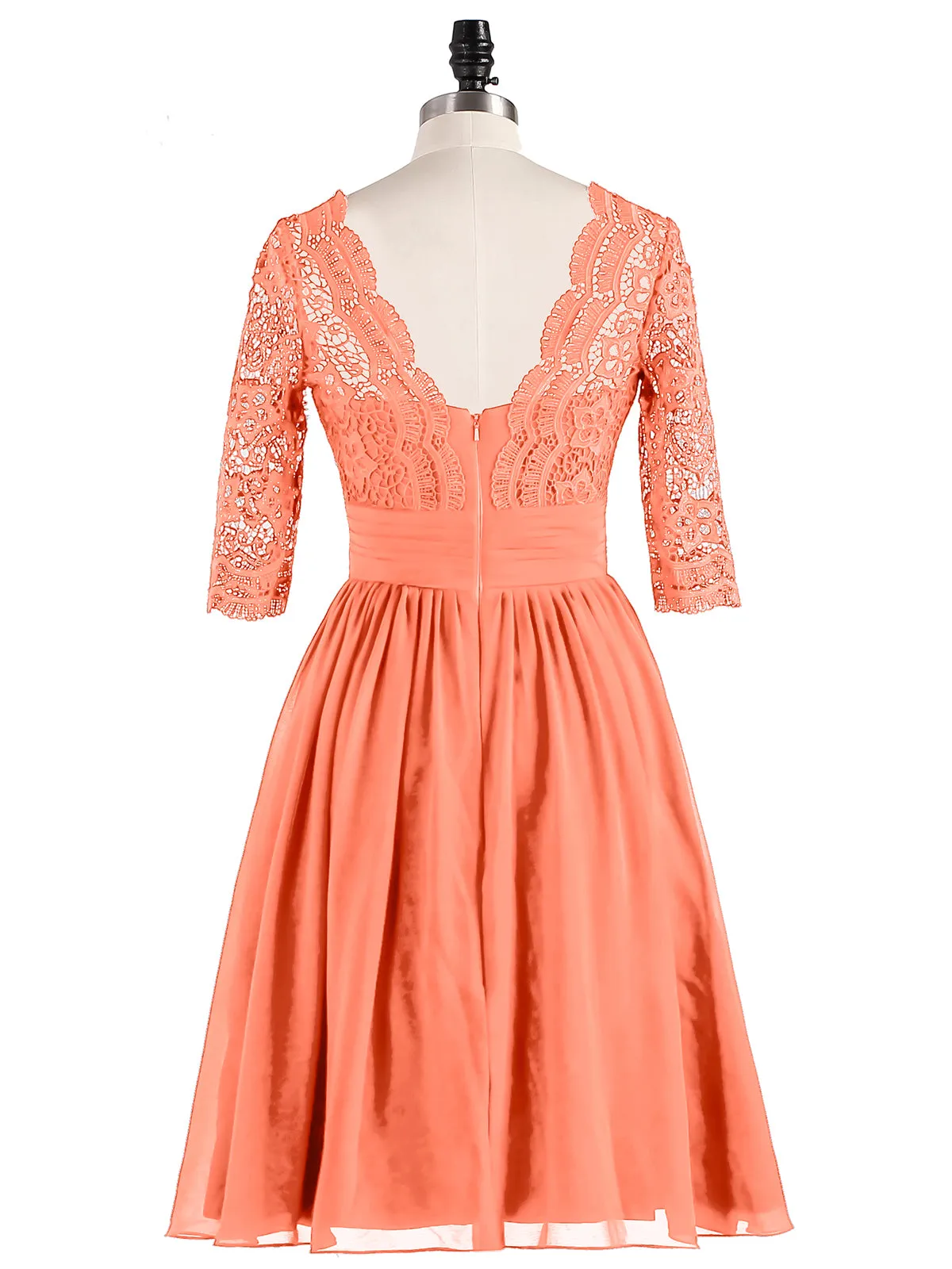 Lace and Chiffon Short Dress with Half Sleeves Sunset