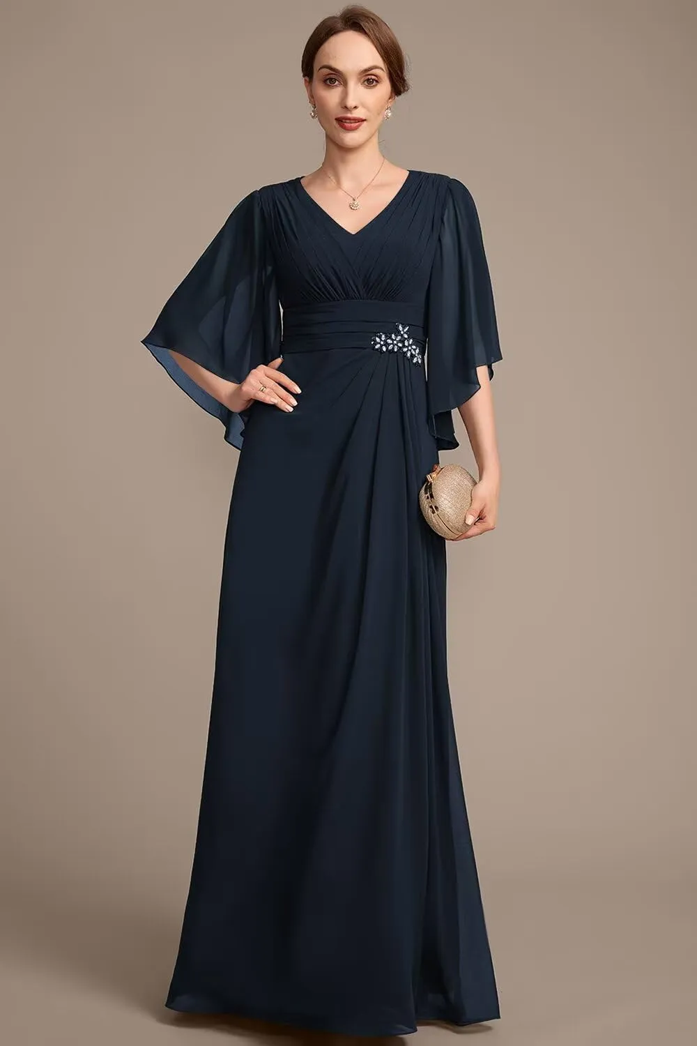 Lace Appliques Mother of The Bride Dresses 2025 Chiffon Half Sleeve Formal Dresses A Line Prom Gowns XOD0468