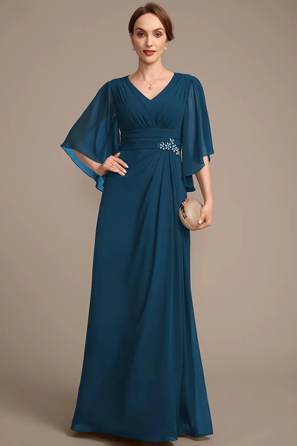 Lace Appliques Mother of The Bride Dresses 2025 Chiffon Half Sleeve Formal Dresses A Line Prom Gowns XOD0468