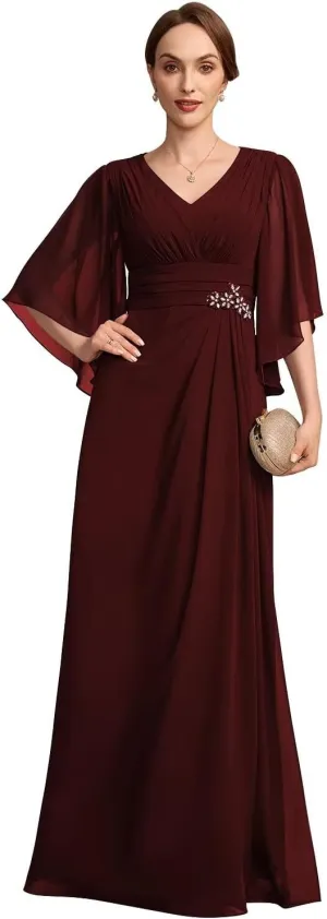 Lace Appliques Mother of The Bride Dresses 2025 Chiffon Half Sleeve Formal Dresses A Line Prom Gowns XOD0468
