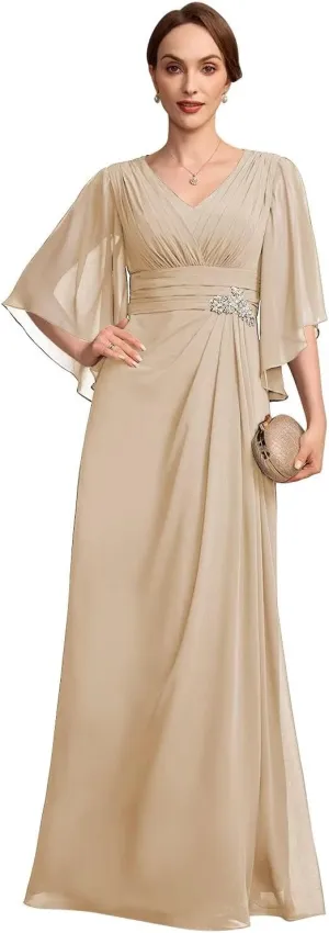 Lace Appliques Mother of The Bride Dresses 2025 Chiffon Half Sleeve Formal Dresses A Line Prom Gowns XOD0468