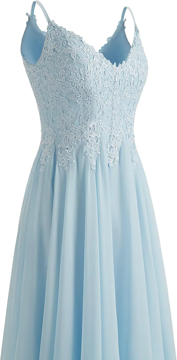 Lace Bridesmaid Dresses for Wedding with Slit Spaghetti Straps Chiffon Aline Formal Evening Party Gowns