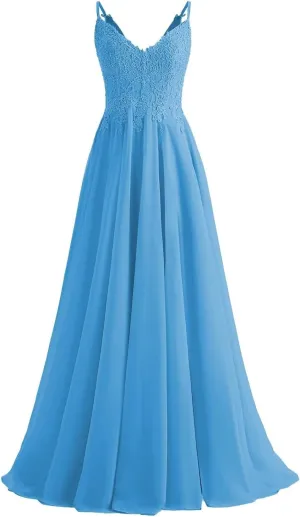 Lace Bridesmaid Dresses for Wedding with Slit Spaghetti Straps Chiffon Aline Formal Evening Party Gowns