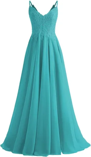 Lace Bridesmaid Dresses for Wedding with Slit Spaghetti Straps Chiffon Aline Formal Evening Party Gowns