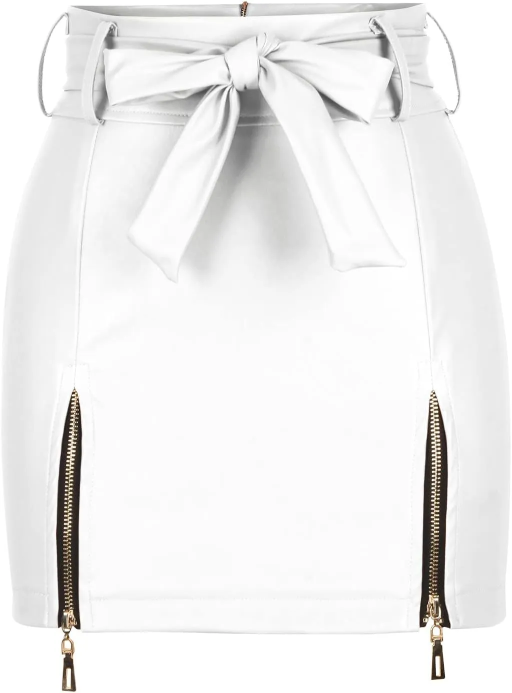 Leather Mini Skirts for Women Solid Color Sexy Zipper Up Bow High Waisted Skirt Classic High Waisted Skirt