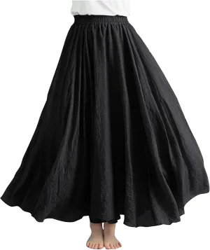 Linen Skirts for Women Boho Maxi Skirt Flowy Beach Skirts Summer Long Skirt Elastic Skirts High Waist Long Skirt