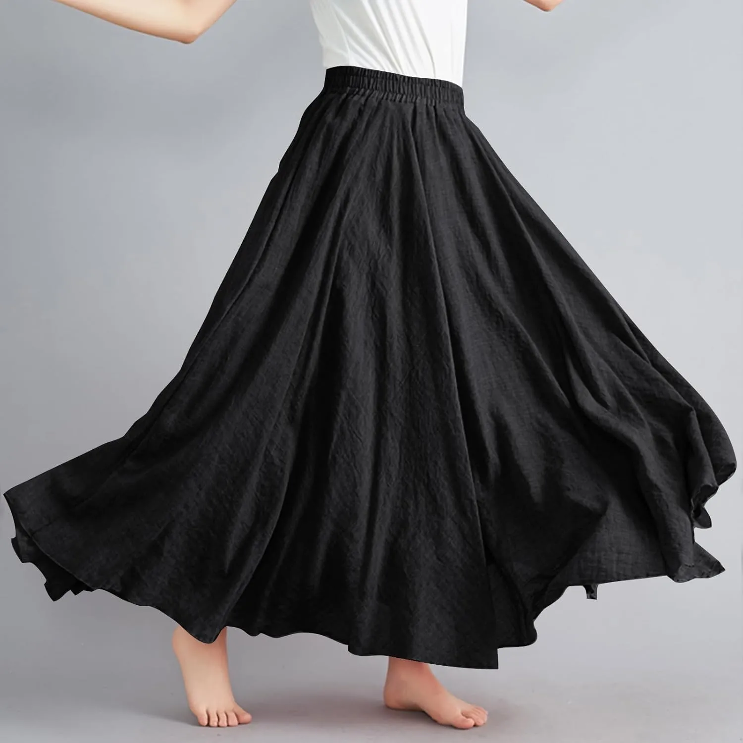 Linen Skirts for Women Boho Maxi Skirt Flowy Beach Skirts Summer Long Skirt Elastic Skirts High Waist Long Skirt