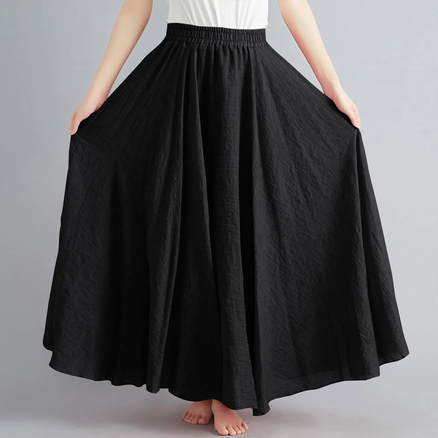 Linen Skirts for Women Boho Maxi Skirt Flowy Beach Skirts Summer Long Skirt Elastic Skirts High Waist Long Skirt