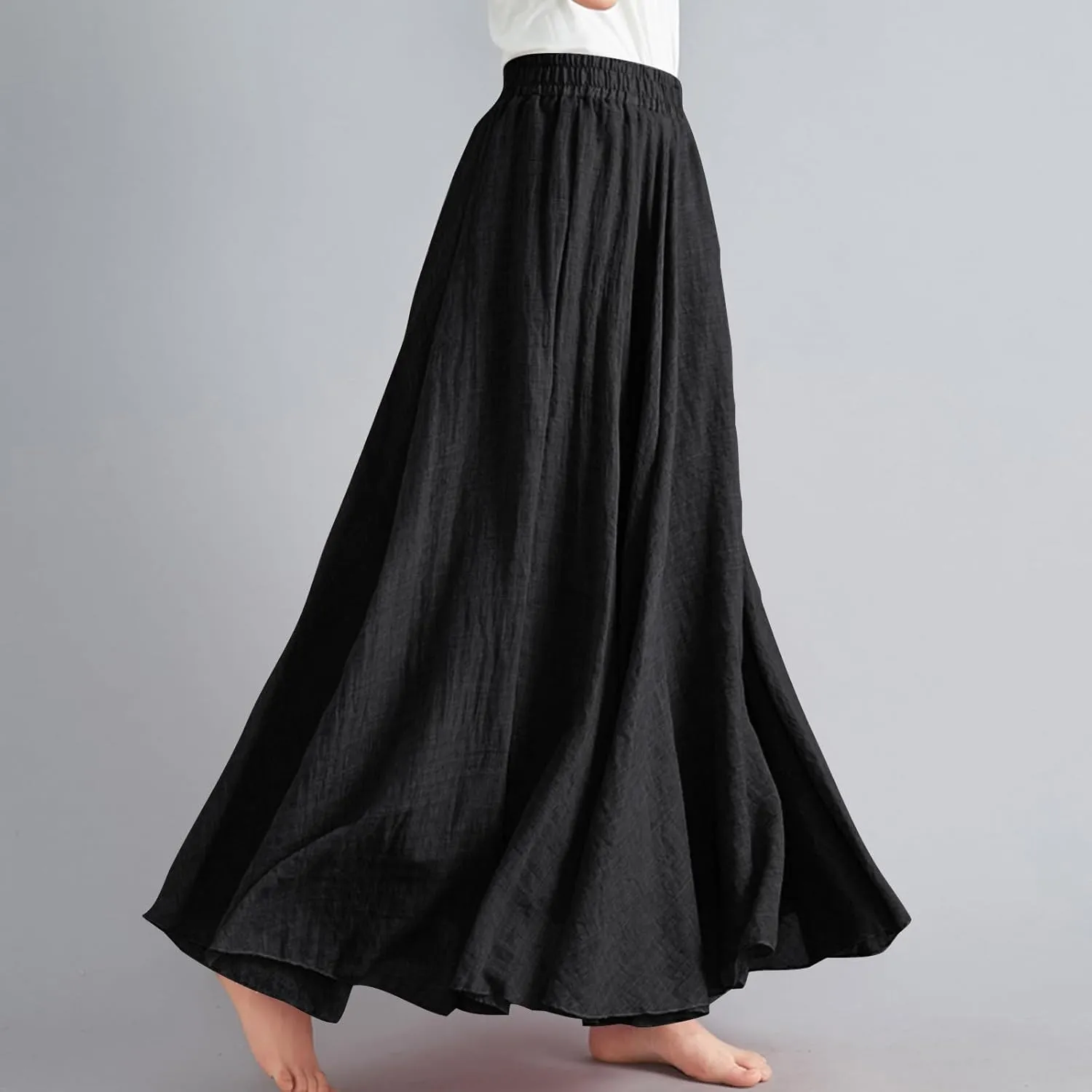 Linen Skirts for Women Boho Maxi Skirt Flowy Beach Skirts Summer Long Skirt Elastic Skirts High Waist Long Skirt