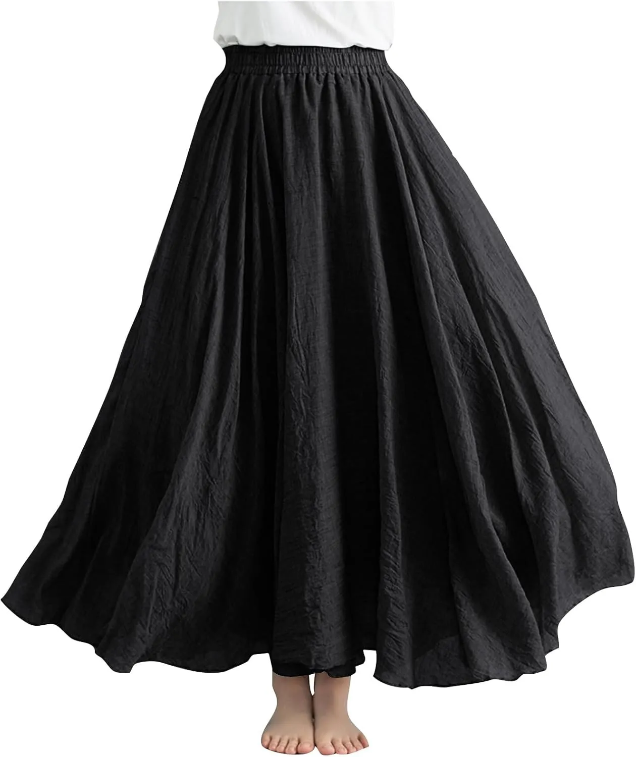 Linen Skirts for Women Boho Maxi Skirt Flowy Beach Skirts Summer Long Skirt Elastic Skirts High Waist Long Skirt