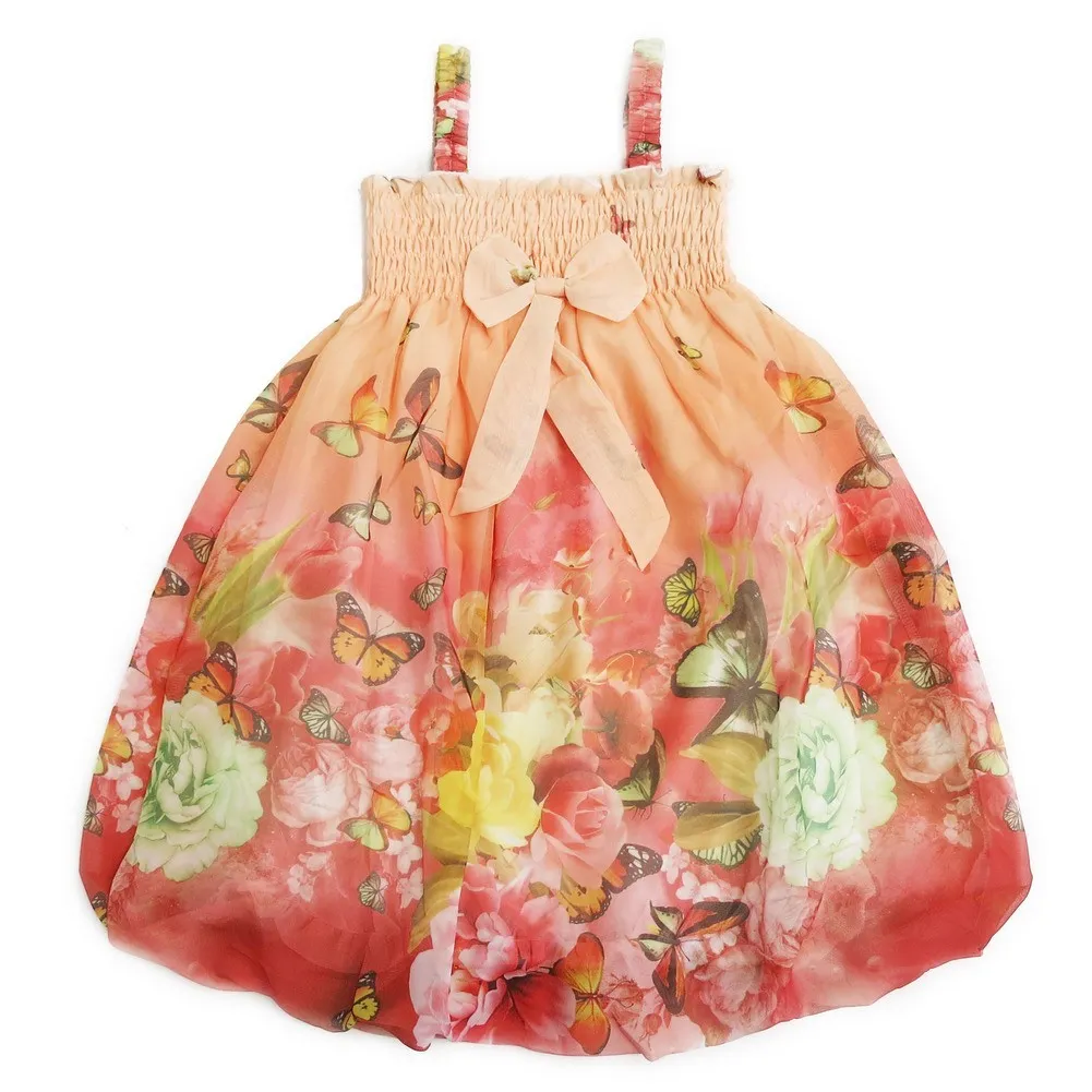 Little Girls Coral Butterfly Straps Bow Chiffon Baby Doll Dress 24M-8