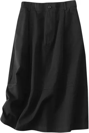 Lmdudan Women Cotton Linen Skirts 2025 Spring Summer A Line Midi Skirt with Pockets High Waist Casual Baggy Flowy Swing Skirt