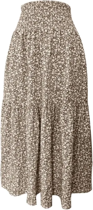 Long Flowy Skirts for Women Smocked High Waisted Floral Maxi Skirt with Pockets Boho Ruffle Tiered Beach A Line Skirt