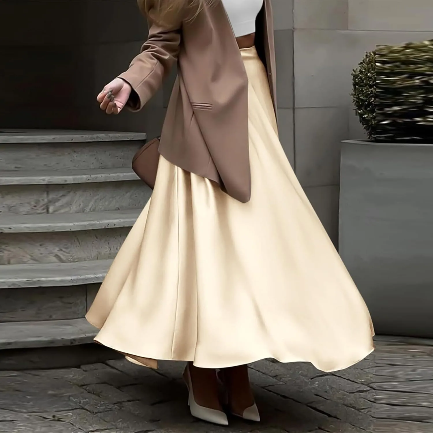 Long Skirts for Women 2025 Summer Vacation Satin Elastic High Waisted A Line Slip Skirt Elegant Work Office Flowy Maxi Skirt