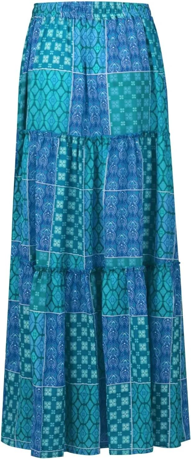 Long Skirt,Womens Boho Maxi Skirt with Pockets Linen Summer Elastic High Waisted Flowy Skirts for Women 2025
