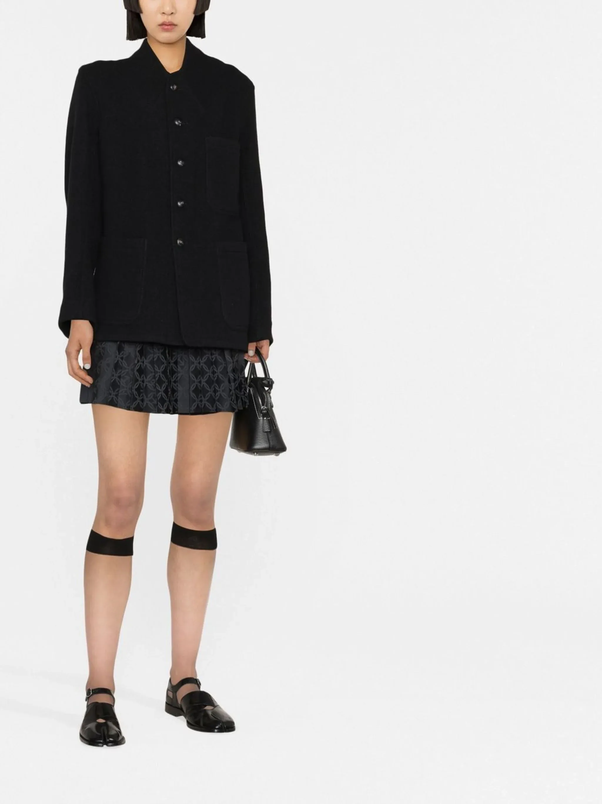 long-sleeve single-breasted wool jacket