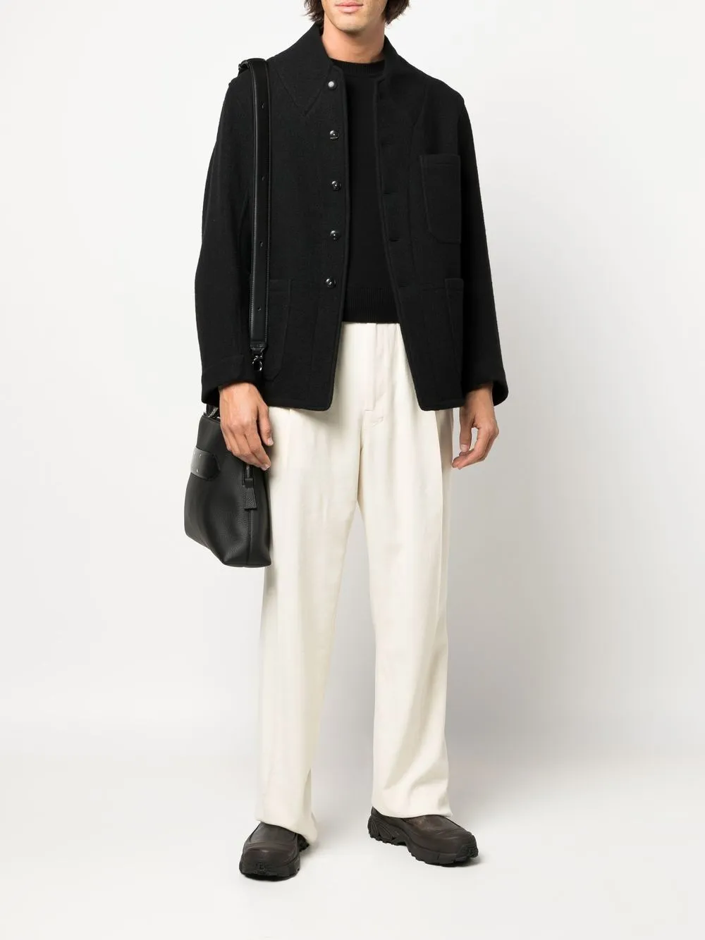 long-sleeve single-breasted wool jacket