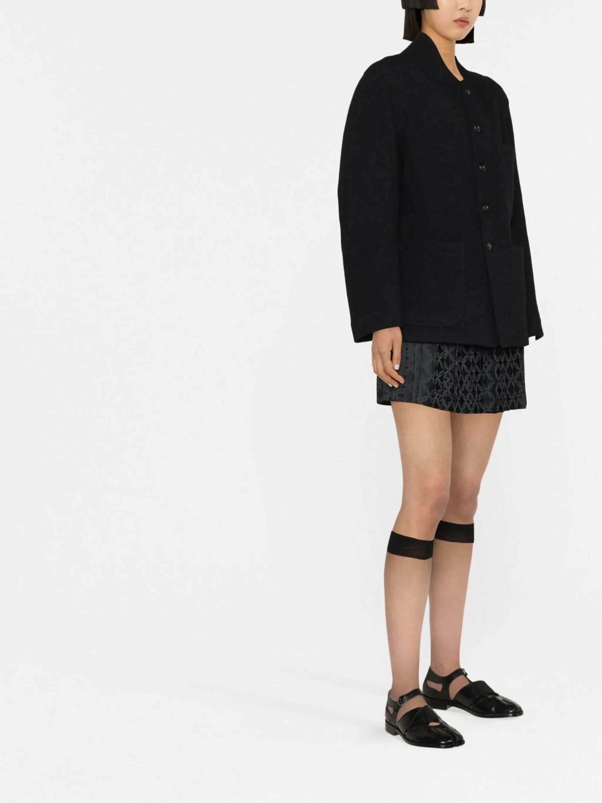 long-sleeve single-breasted wool jacket